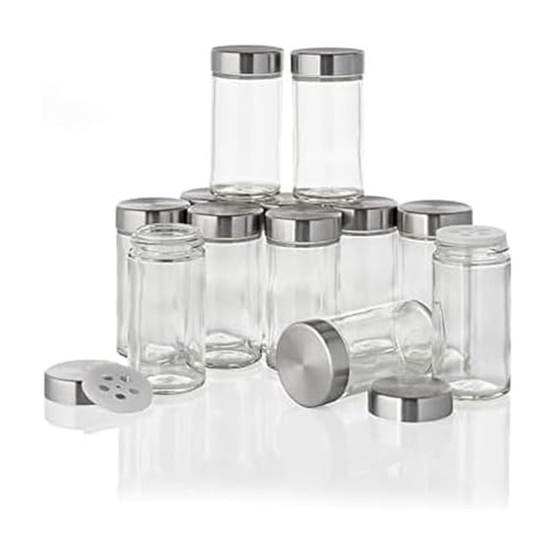 Kamenstein Clear Reusable 3 Oz Jars With Stainless Steel Shaker Lids, And Twist-On Caps For Airtight Seals 12 Pk - Image 1